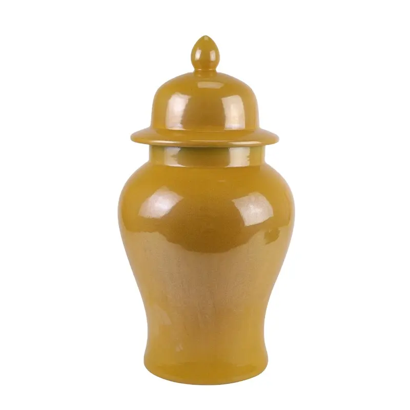 Jingdezhen crackled glaze yellow color for home decor porcelain ceramic temple jar