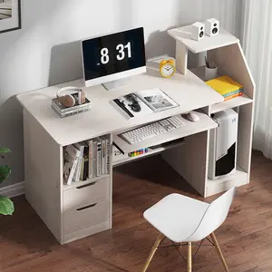 本棚付きコンピュータデスクオフィスを書くモダンな木製デスク