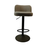 Tabouret de bar moderne en lin beige, pivotant et réglable, avec base ronde et repose-pieds, pour bar et cuisine, dossier plissé