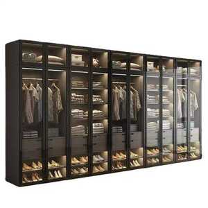 Sistema de Armario Modular de Vidrio Negro de Lujo con Iluminación LED, Espacio para Colgar, Diseño Moderno para Almacenamiento en el Dormitorio - Product Image 1