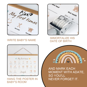 Mon Bébé <span class=keywords><strong>Mes</strong></span> Premières <span class=keywords><strong>Fois</strong></span>, Affiche Tableau Cadeau 16 x 24 po, Décor Mural en Toile aux Finitions Fines avec Support en Bois, Personnalisable avec Dates - Product Image 2