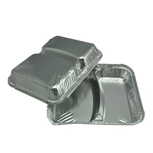 Disposable <strong>Aluminium</strong> <strong>Trays</strong> <strong>2</strong> <strong>Compartments</strong> <strong>Aluminium</strong> <strong>Foil</strong> Container With Lid Fast Food Container for Food Packaging - Product Image 4