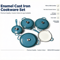Ensemble de 5 pièces de batterie de cuisine en fonte émaillée, casseroles et faitouts classiques, poêles antiadhésives, avec logo personnalisé, conformes FDA