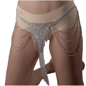 Cadena <span class=keywords><strong>de</strong></span> cintura viral con pedrería <span class=keywords><strong>de</strong></span> varias filas, cadena corporal <span class=keywords><strong>de</strong></span> lujo con borlas para mujer, accesorio brillante para fiestas nocturnas y danza del vientre - Product Image 1