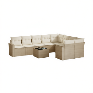 Grand ensemble de canapés de jardin en rotin beige et structure en acier, résistant aux intempéries, mobilier d'extérieur design contemporain, 6 places - Product Image 1