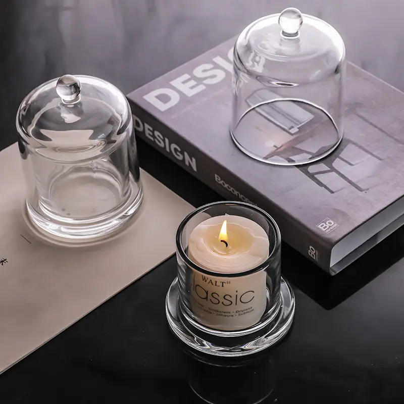 Luxury Bell Shape Desktop Candle Jars With Cover Wedding Decoration Empty Glass Jar Glass Candle Holder