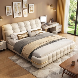 <span class=keywords><strong>Letto</strong></span> <span class=keywords><strong>Matrimoniale</strong></span> Moderno e Semplice di Lusso in Pelle Stile Crema con Schienale Imbottito per Camera da <span class=keywords><strong>Letto</strong></span> Padronale Struttura in Legno - Product Image 3