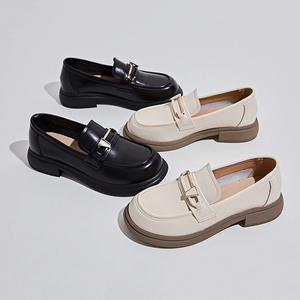 New British-Style Premium Loafer Shoes for <b>Women</b> Small Leather with Metal Button Design Breathable for Autumn & Spring - Product Image 6
