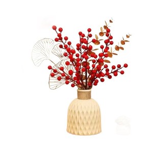 การจัดดอกไม้ประดิษฐ์ แจกันเรซิ่น ผลเบอร์รี่สีแดง ตกแต่งด้วยยูคาลิปตัส ของตกแต่งปีใหม่จีน ของประดับตั้งโต๊ะและตั้งพื้น - Product Image 1