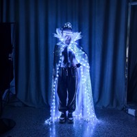 LED Queen's Scepter Set Silver Feather Cloak Costume Stage Performance Polyester Runway Model Show