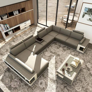 Sofá de Cuero Genuino en Forma de U para Sala de Estar, Diseño Moderno, Muebles para el Hogar, <span class=keywords><strong>Divani</strong></span> Moderni, <span class=keywords><strong>Hotel</strong></span> de Lujo - Product Image 1