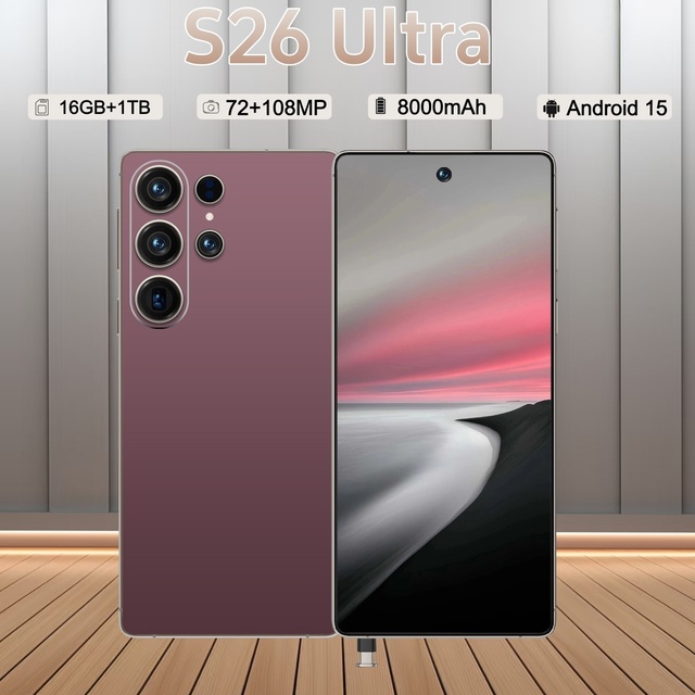 Hot Selling S26 Ultra 5G Smartphone 16G+1TB 48MP+108MP Dual Camera Android 14 Full Display Face Unlock Decacore LTE