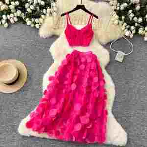 Conjunto de 2 Piezas Otoño Y2K para Mujer, Top sin Mangas y Falda de Malla Transpirable con Puntos 3D de Cintura Alta - Product Image 2