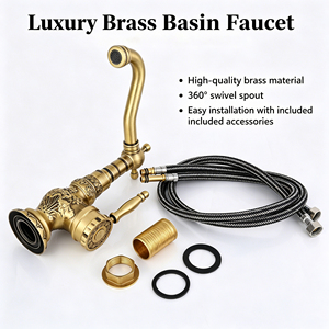 Grifo Mezclador de Lavabo de Baño de Latón Cromado Dorado Antiguo para Montaje en Cubierta, Monomando Moderno de Un Solo Orificio con Cerámica LT-05 - Product Image 2