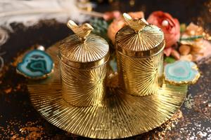 Buy Luxury Metal <b>Storage</b> Jar Set with Decorative Tray Gold <b>Container</b> Set for Home Decor and Tabletop Uses - Product Image 3