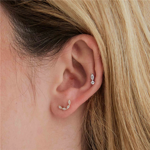 Pendientes ROXI con diseño de luna y ojo de caballo, con diamantes, 16G, para perforación de cartílago con rosca de cabeza plana - Product Image 5