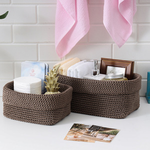 <span class=keywords><strong>Panier</strong></span> de <span class=keywords><strong>rangement</strong></span> de bureau rectangulaire tricoté au crochet à la main avec <span class=keywords><strong>panier</strong></span> de pique-nique de printemps de deux tailles - Product Image 4