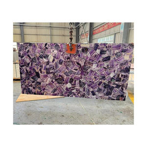 Dalles de pierre de cristal de fluorite translucide rétroéclairée naturelle de couleur violette pour panneau mural/comptoir/revêtement de sol - Product Image 3