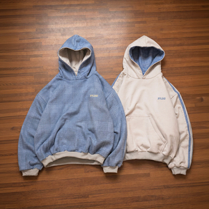 Sweat à capuche zippé réversible à carreaux, style streetwear décontracté, 100% coton, grande taille, échantillonnage rapide, fabricant de sweats à capuche réversibles sur mesure - Product Image 2