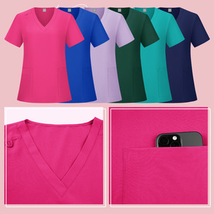 Female Scrub Suit Set Solid Color Moisture Wicking Hospital Uniform Women's Workwear Split Design - Product Image 3