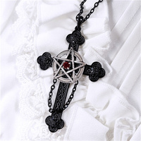 Collier chaîne noire gothique Bijoux punk Collier pendentif croix pentagramme foncé