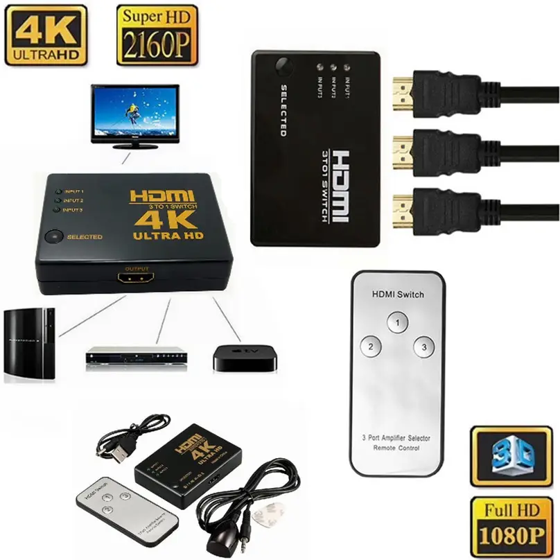 4K 2K 3x1 HDMI כבל ספליטר HD 1080P וידאו Switcher מתאם 3 קלט 1 פלט יציאת HDMI רכזת עבור Xbox-dvd HDTV מחשב טלוויזיה