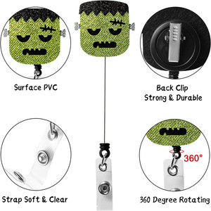 Cross-border Halloween easy-open fastener fabric glitter pumpkin eyeball Hulk bat telescopic <b>buckle</b> name tag <b>clip</b> scroll - Product Image 5