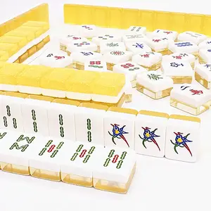 Aile Mahjong üstün akrilik Mahjong fayans seyahat Mahjong seti alüminyum bavul açık havada eğlence veya hediyeler
