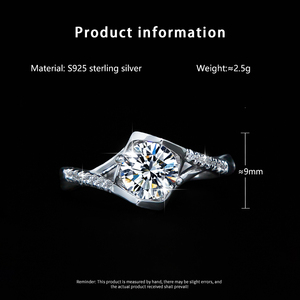 Bague en argent sterling S925 Angel <span class=keywords><strong>Kiss</strong></span> avec moissanite <span class=keywords><strong>1</strong></span> carat, forme cœur torsadée, pour femme, alliance de fiançailles - Product Image 6