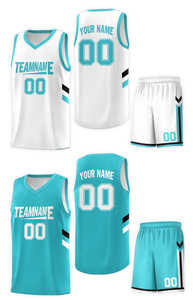 Conjuntos Deportivos Personalizados en Verde Azulado y Blanco de Doble Cara, Jersey de Baloncesto - Product Image 3