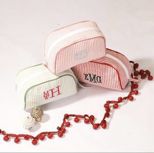 Hot <strong>Sale</strong> Striped Cotton <strong>Cosmetic</strong> <strong>Bag</strong> Custom Name Wedding Gift <strong>Bag</strong> for Women Large Capacity Travel Zipper Pouch - Product Image 3