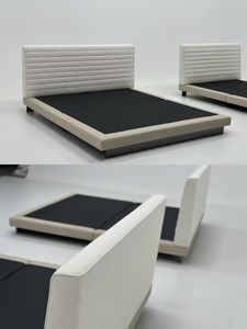 Estructura de cama tapizada beige cómoda moderna con cabecero acolchado Muebles de dormitorio elegantes con estilo suave - Product Image 2