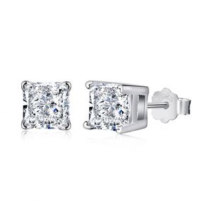 Dylam Hypoallergenic <b>Earrings</b> Rhodium Plated 925 Sterling Silver Radiant Cut Screw <b>Back</b> 8A Cubic Zirconia Stud <b>Earrings</b> - Product Image 1