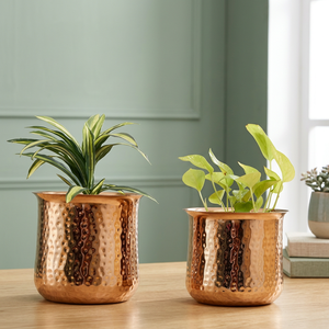 Pots à fleurs modernes en métal avec finition martelée pour la décoration de plantes succulentes à la maison - Product Image 6