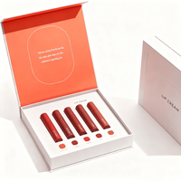 Boîte cadeau magnétique rigide pour gloss à lèvres avec insert en papier ou en EVA pailleté et logo imprimé, ensemble de maquillage multi-lèvres, emballage cosmétique