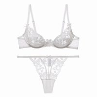 JENGS Ensemble de lingerie d'été ultra-mince et transparent String sexy avec anneau en acier et décoration en dentelle Niveau de contrôle de la lumière