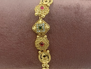 DIVYORO Traditional Floral Gold <b>Bracelet</b> Featuring <b>Ruby</b> Emerald Gemstone Design Premium Copper Brass Fashion Jewelry for Women - Product Image 2