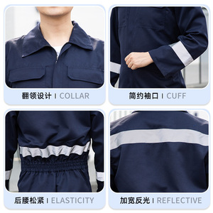 Combinaison de travail Kaipt bleu foncé avec bandes réfléchissantes pour la réparation de machines, uniformes pour atelier et usine - Product Image 3