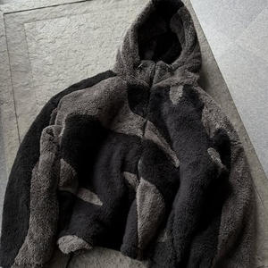 Sudadera con Capucha Extra Grande de Felpa de Imitación de Piel de Mohair con Cierre Completo, Color Negro, Estilo Vintage, Hip Hop, Streetwear, Fabricante, para Hombre - Product Image 1