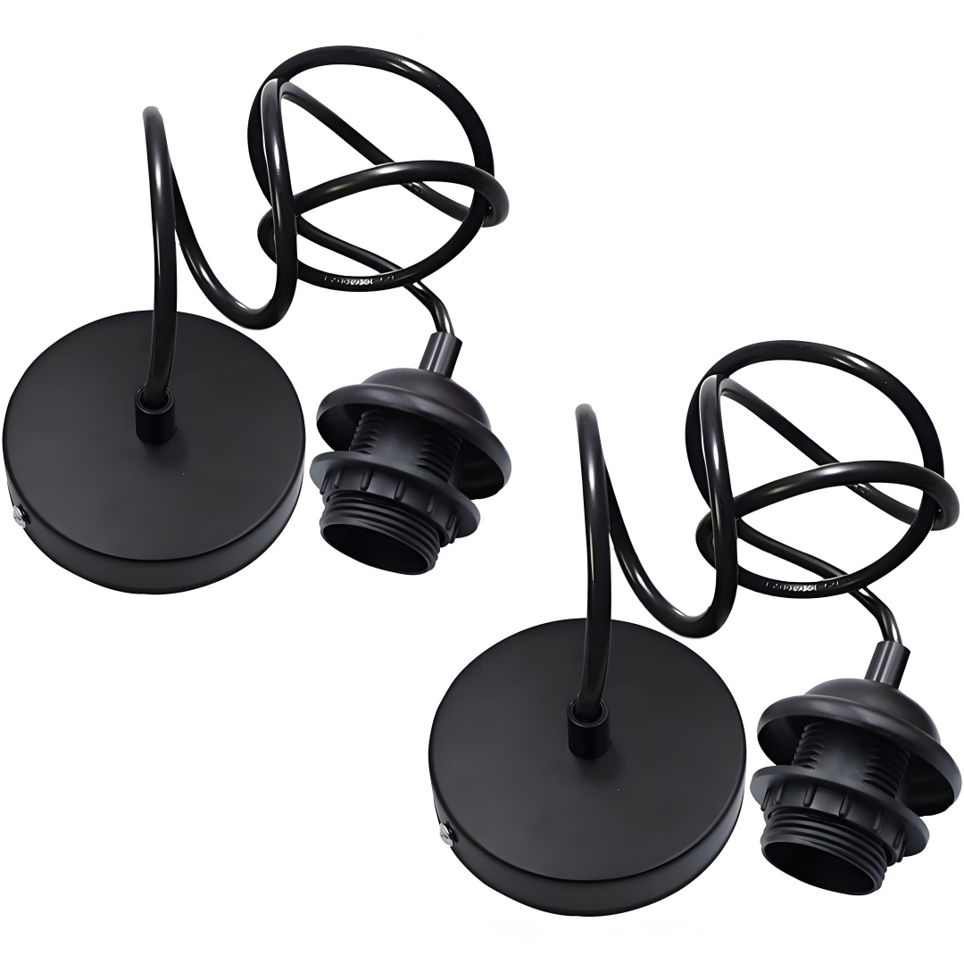 Premium E27 Lamp Holder Pendant Light Kit Cord Cable Braided Adjustable Hanging Ceiling Iron Screw Threaded Ac 220V Metal Black