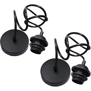 <span class=keywords><strong>Kit</strong></span> de suspension de <span class=keywords><strong>lampe</strong></span> E27 Premium avec cordon tressé réglable, support de plafond en fer fileté, AC 220V, métal noir - Product Image 1