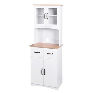 Storage Living Room Wooden Storage <strong>Cabinet</strong> with Drawers and Glass Display White <strong>Cabinet</strong> Kitchen Food <strong>Pantry</strong> <strong>Cabinet</strong> - Product Image 2