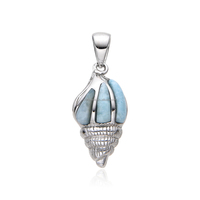 Pendentif en argent 925 avec larimar en forme de conque, design tendance, pierre précieuse de guérison, bijoux d'été caribéens en larimar, vente en gros