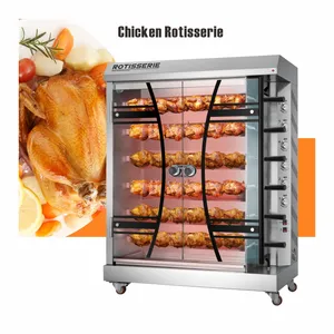 6-Stab-Kochen Hühner brat maschinen hersteller Gewerbliches Gas Huhn Hühner grill maschine Gebürsteter Edelstahl Horno De Pollo