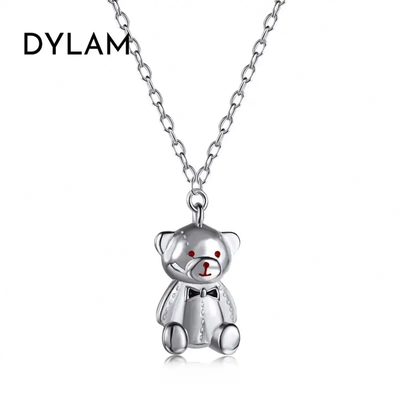 Dylam Cute Non Tarnish Silver bear Pendant Necklace 18k Gold Silver Plated Lovely Bear Chain Necklace Endearing Pendent Necklace