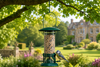 Mangeoire à oiseaux compacte en tube avec poignée de suspension, plusieurs ports pour graines, perchoirs, design antique, écologique, pour la décoration de patio, jardin et cour