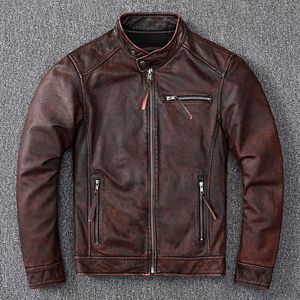 Chaqueta Bomber de Cuero Genuino Impermeable con Estampado de Corazones y Bordado, para Hombre, Primera Capa de Piel de Vacuno, Estilo Retro - Product Image 3