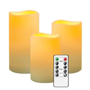 Flameless Flickering Battery Operated Candles Real Wax Pillar LED Candles With Remote And Cycling 24 Hours Timer