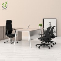 Bureau de direction moderne, durable, écologique et électrique IULTRA, réglable en hauteur, en forme de L, avec rangement, finition blanche brillante