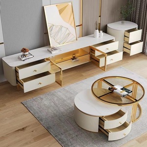 Luxury Modern Round <strong>White</strong> Living Room Coffee <strong>Table</strong> Set Modern Contemporary Stylish <strong>Nesting</strong> Coffee <strong>Tables</strong> with Storage - Product Image 5